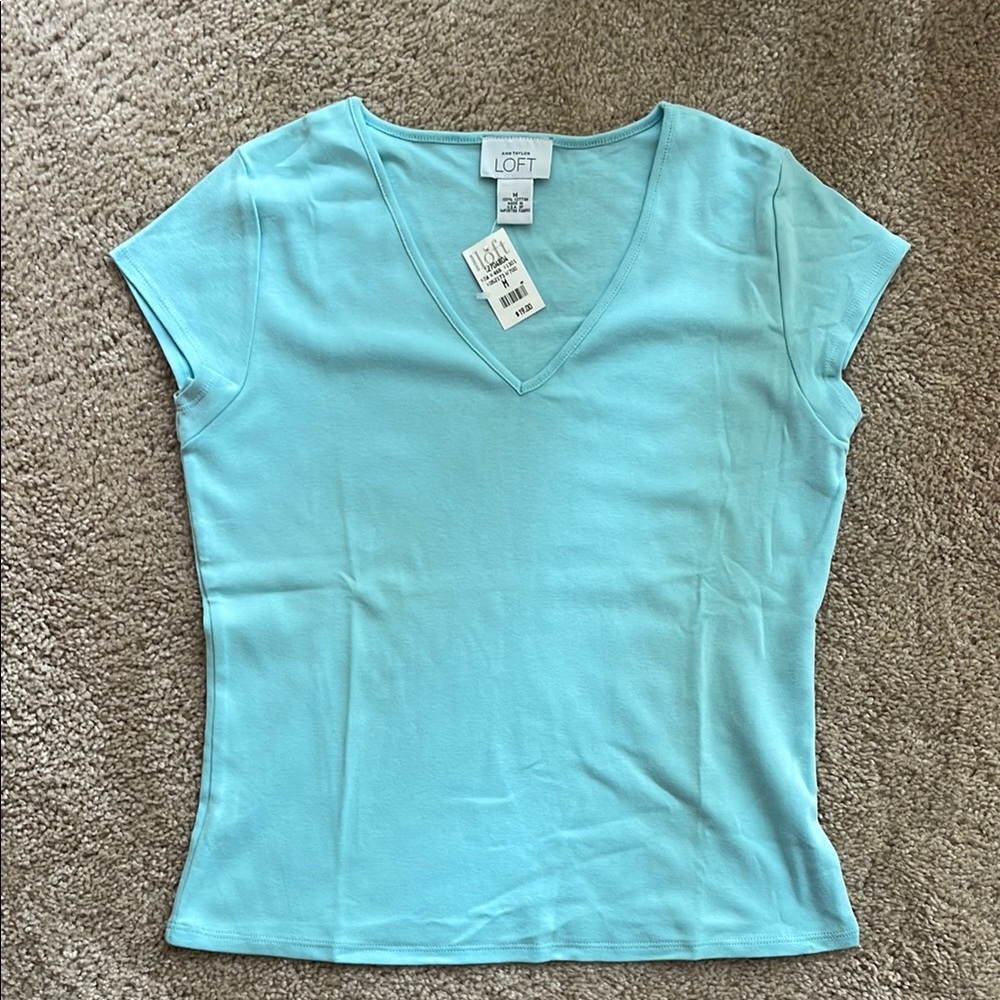LOFT Blue Cap Sleeve Women’s V-neck T-Shirt